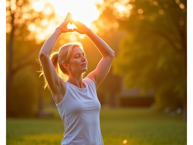 A person stretching outdoors at sunrise, symbolizing age-appropriate fitness.