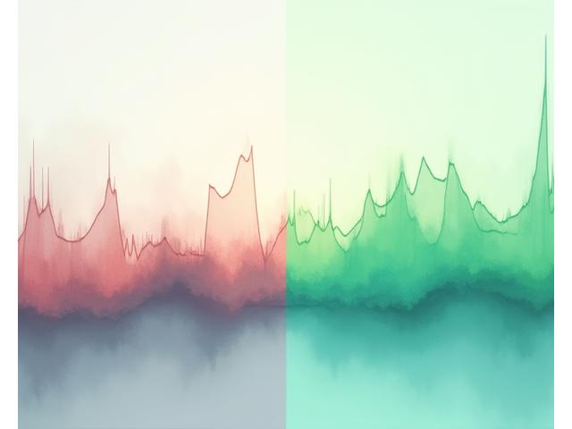 A split screen showing a 'before' graph with erratic sleep and stress patterns and an 'after' graph showing improved, consistent health metrics. The 'after' side is brighter, highlighting positive change and progress visualizations.