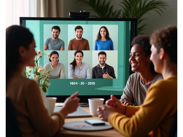 Diverse group of adults over 35 smiling and interacting in a virtual wellness session